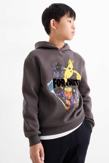 Děti - chlapci - Fortnite - mikina s kapucí - tmavošedá
