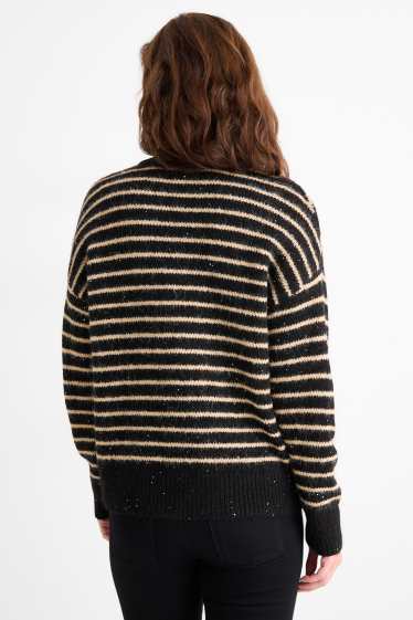 Dámské - Svetr - pruhovaný - černá/béžová