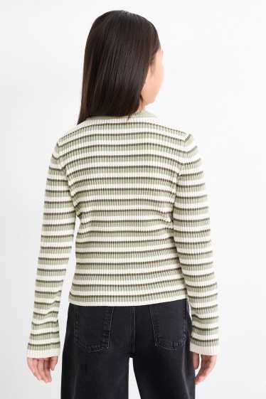 Children Girls - Chenille jumper - ribbed - striped - light green