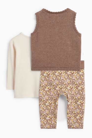 Baby: meisjes - Bloemetje - baby-outfit - 3-delig - bruin