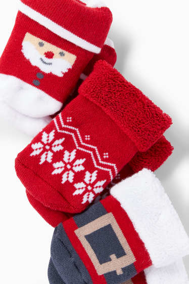 Bébés garçons - Lot de 3 paires - Père Noël - chaussettes nouveau-né de Noël à motif - rouge