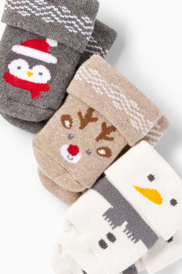 Bébés garçons - Lot de 3 - renne - chaussettes nouveau-né de Noël - gris