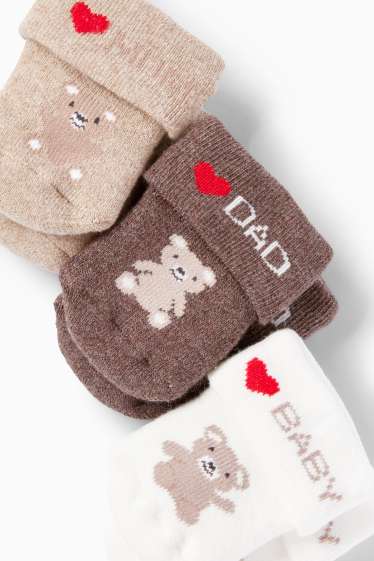 Baby: jongens - Set van 3 paar - beertjes - newbornsokken met motief - winter - wit