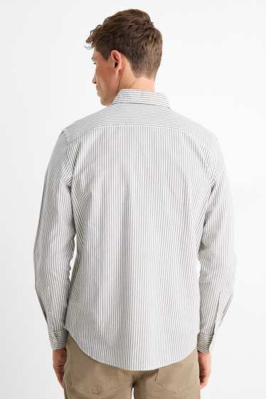 Pánské - Košile - regular fit - button-down - pruhovaná - zelená / krémově bílá