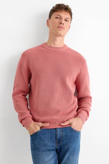 Pánské - Svetr - strukturovaný - růžová