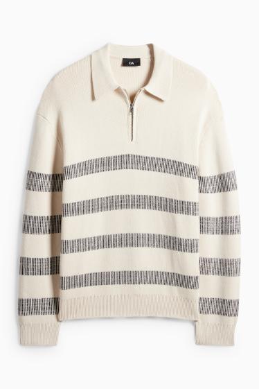 Pánské - Svetr - pruhovaný - světle béžová