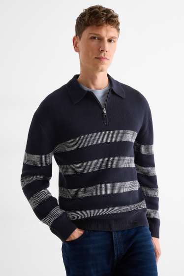 Pánské - Svetr - pruhovaný - tmavomodrá