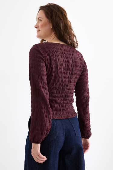 Femmes - Haut à manches longues - regular fit - smocké - bordeaux