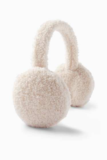 Donna - Scaldaorecchie in pelo teddy - crema