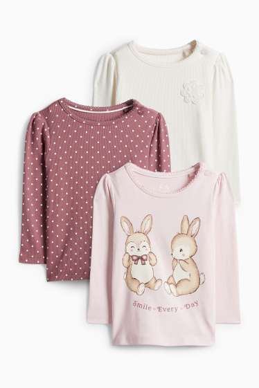 Miminka - dívky - Multipack 3 ks - zajíčci a květina - tričko s dlouhým rukávem pro miminka - krémově bílá