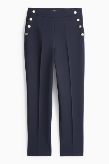 Dámské - Plátěné kalhoty - high waist - tapered fit - tmavomodrá