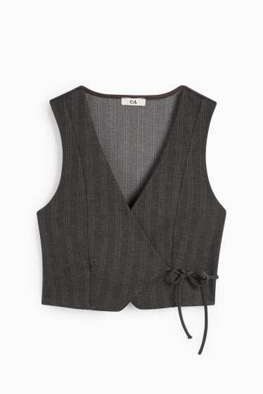 Dames - Gilet - getailleerd - krijtstrepen - donkergrijs