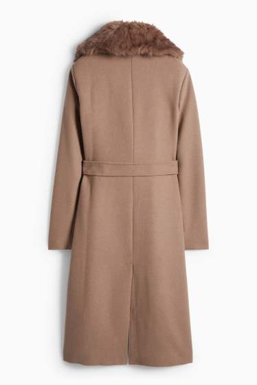 Femmes - Manteau avec garniture en imitation fourrure - marron clair