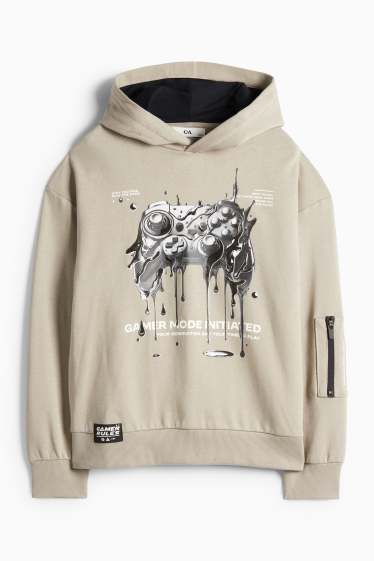 Děti - chlapci - Gamepad - mikina s kapucí - béžová