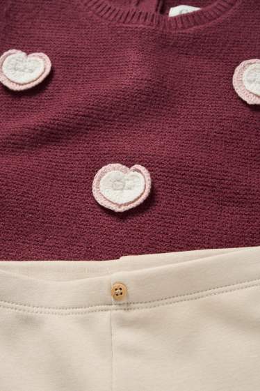 Miminka - dívky - Srdíčka - outfit pro miminka - 2dílný - bordeaux
