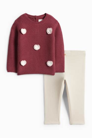 Miminka - dívky - Srdíčka - outfit pro miminka - 2dílný - bordeaux