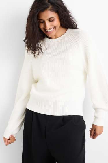 Mujer - Jersey - de canalé - blanco