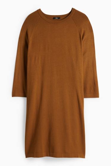 Women - Knitted dress - straight fit - brown