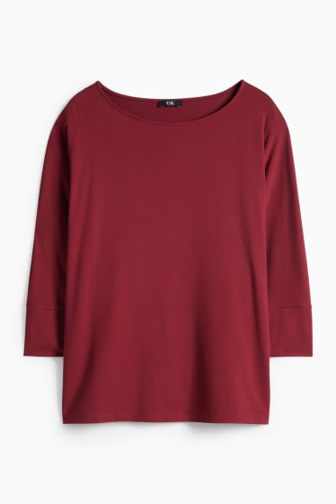 Women - Basic long sleeve top - regular fit - dark red