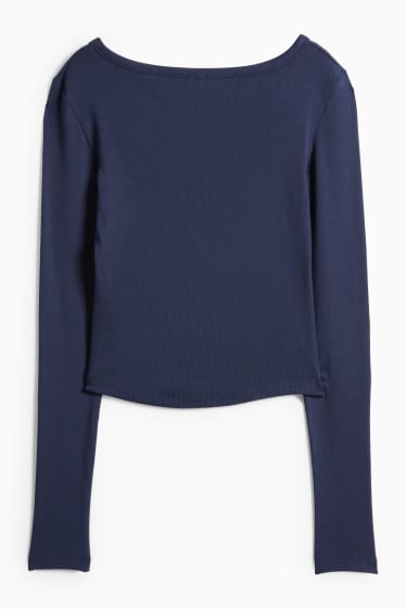 Damen - Crop Henley-Shirt - Slim Fit - gerippt - dunkelblau