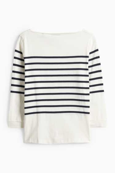 Femei - Tricou cu mânecă lungă basic - regular fit - albastru închis / alb-crem