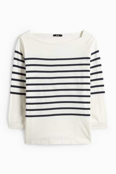 Femei - Tricou cu mânecă lungă basic - regular fit - albastru închis / alb-crem