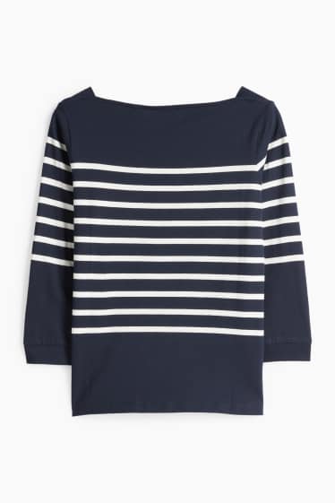 Femmes - Haut à manches longues basique - regular fit - bleu foncé / blanc