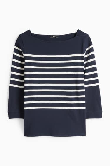 Femmes - Haut à manches longues basique - regular fit - bleu foncé / blanc