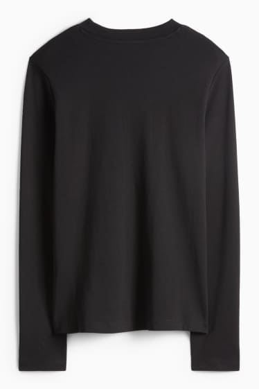 Damen - Langarmshirt mit Strasssteinen - Regular Fit - schwarz