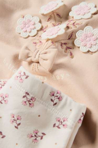 Neonate - Motivo fiorellini - completo neonate - 2 pezzi - beige chiaro