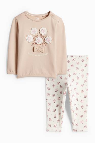 Neonate - Motivo fiorellini - completo neonate - 2 pezzi - beige chiaro