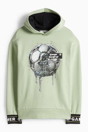 Děti - chlapci - Fotbal - mikina s kapucí - světle zelená
