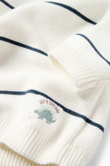 Miminka - chlapci - Dinosaurus - svetr pro miminka - pruhovaný - tmavomodrá / krémově bílá