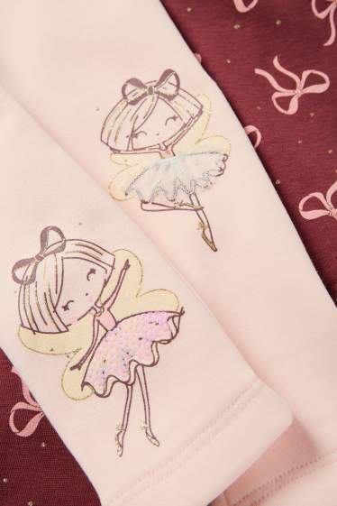 Kinder Mädchen - Multipack 2er - Schleife und Ballerina - Thermoleggings - rosa / dunkelrot
