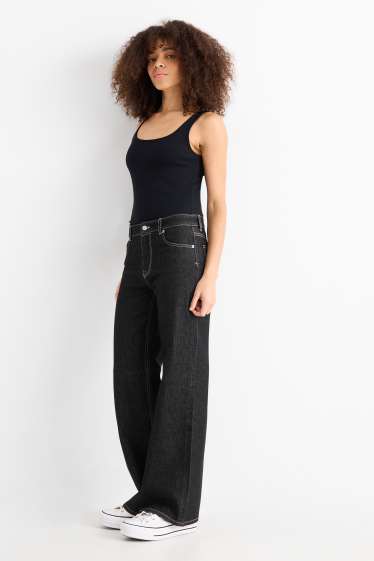 Damen - Wide Leg Jeans - Low Waist - dunkeljeansgrau