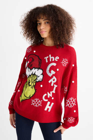 Dámské - Grinch - vánoční svetr - červená