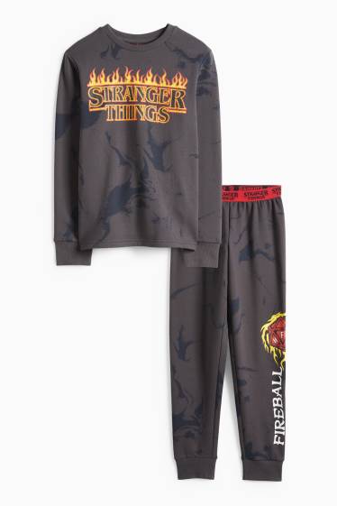 Děti - chlapci - Stranger Things - pyžamo - 2dílné - se vzorem - tmavošedá