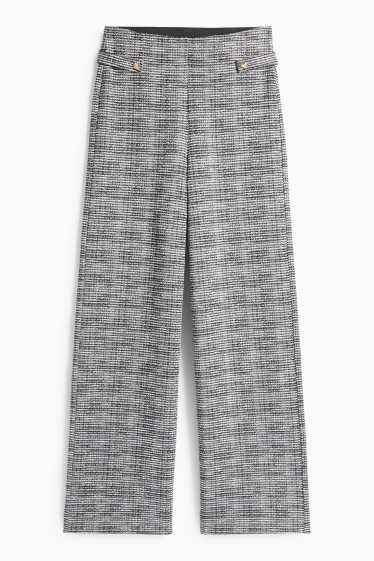 Dámské - Buklé kalhoty - mid waist - wide leg - černá/bílá