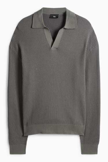 Pánské - Svetr - žebrovaný - tmavozelená