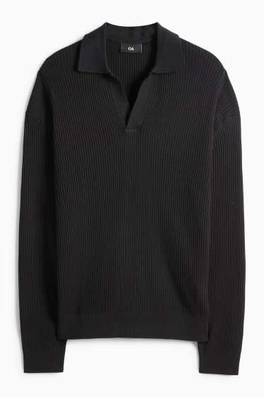 Pánské - Svetr - žebrovaný - černá