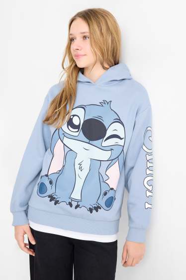 Bambine - Lilo & Stitch - felpa con cappuccio - azzurro