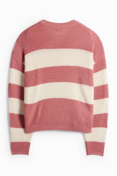 Donna - Maglione - a coste - a righe - rosa / beige