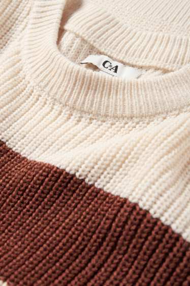 Donna - Maglione - a coste - a righe - marrone / beige