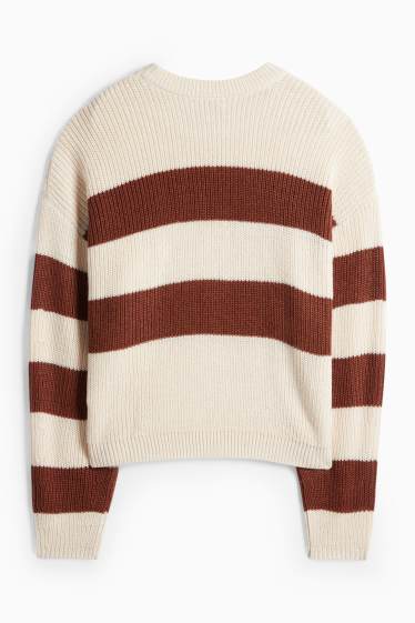 Donna - Maglione - a coste - a righe - marrone / beige