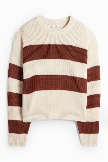 Donna - Maglione - a coste - a righe - marrone / beige