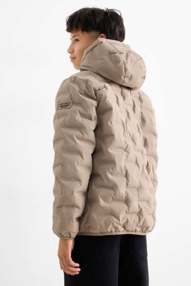 Kinderen: jongens - Jas met stiksels met capuchon - waterafstotend - beige