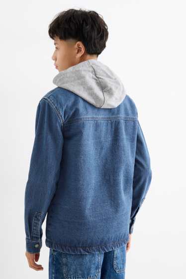 Kinder Buben - Jeans-Hemdjacke mit Kapuze - jeansblau