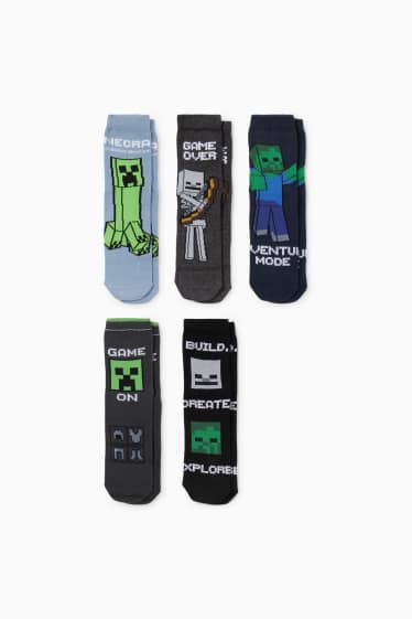 Kinder Jungen - Multipack 5er - Minecraft - Socken mit Motiv - blau / dunkelgrau