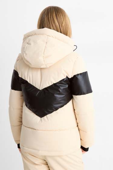 Niñas - Chaqueta de esquí con capucha - hidrófuga - negro / beis