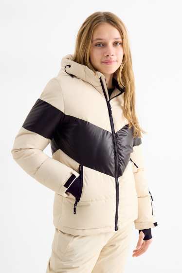 Niñas - Chaqueta de esquí con capucha - hidrófuga - negro / beis